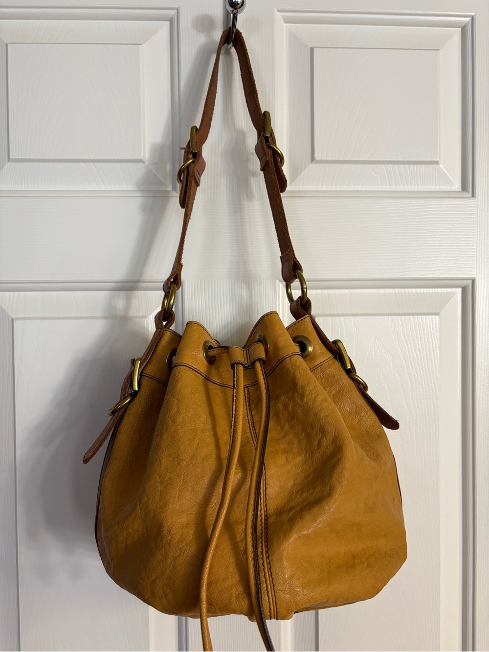 Fossil Leather Drawstring Bucket Bag
